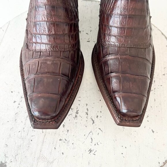 Rod Patrick Womens Western Boots Loafers Pull on Shoes 5C Brown Caiman Leather - Picture 6 of 11